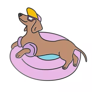 Pin metalowy - Jamnik w różowym kółku - PINSTORY