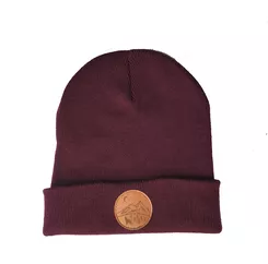 Czapka zimowa ze skórką / skórzaną naszywką Góry i Wilk - bordowa