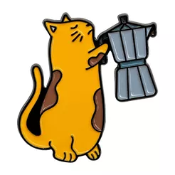 Pin metalowy - Kot z kawiarką - PINSTORY