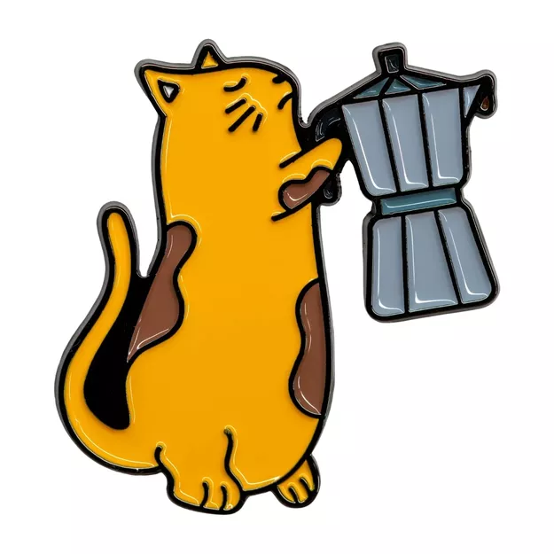 Pin metalowy - Kot z kawiarką - PINSTORY
