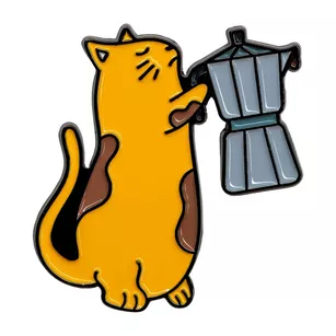 Pin metalowy - Kot z kawiarką - PINSTORY