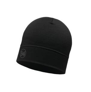 BUFF Lightweight Merino Wool Hat Solid Black - cienka i lekka sportowa czapka merynosowa