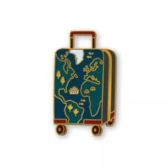 Pin metalowy - Złota walizka podróżnika z mapą - PINSTORY