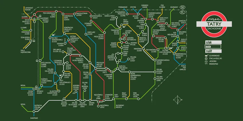 Ręcznik szybkoschnący Nasze Góry - metro mapa - Tatry Zachodnie - zielony