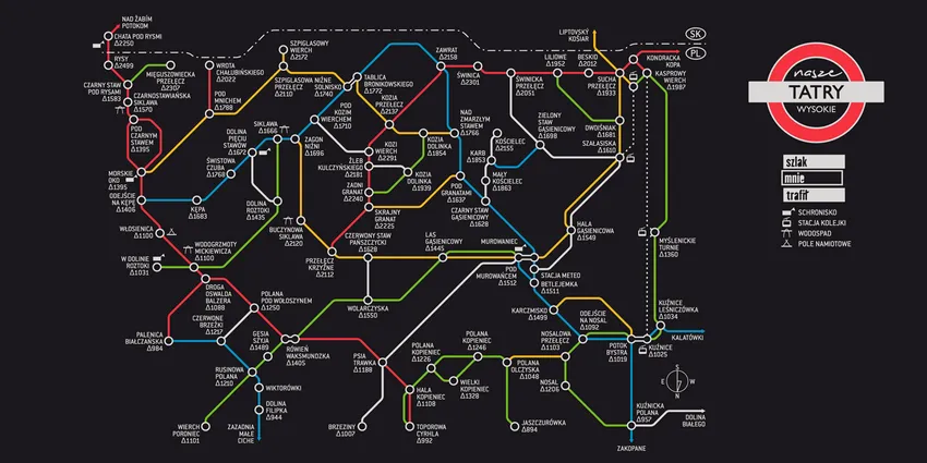 Ręcznik szybkoschnący Nasze Góry - metro mapa - Tatry Wysokie - czarny