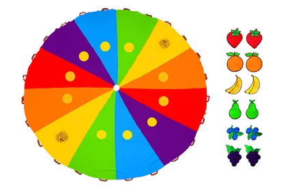 Chusta animacyjna KLANZA z 12 rzepami - płachta edukacyjna Akson - z owocami