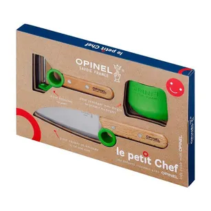 OPINEL Zestaw kuchenny dla dzieci - Le Petit Chef - zielony - nóż + obieraczka + ochraniacz na palce