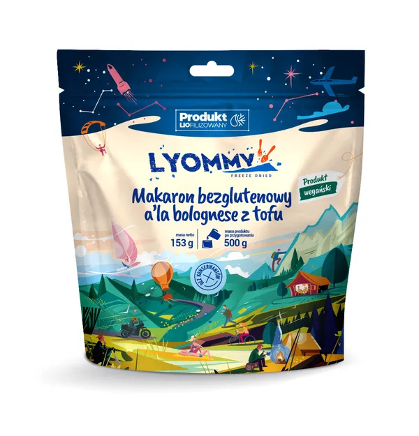 LYOMMY Makaron bezglutenowy a’la bolognese z tofu - 500 g - danie liofilizowane  liofilizat wegański