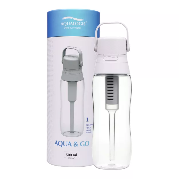 AQUALOGIS Butelka filtrująca Aqua&Go Tritan z filtrem - 500 ml - biała