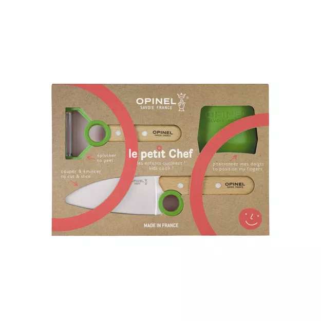 OPINEL Zestaw kuchenny dla dzieci - Le Petit Chef - nóż + obieraczka + ochraniacz na palce - zielony