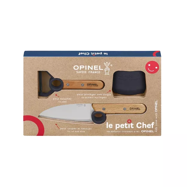OPINEL Zestaw kuchenny dla dzieci - Le Petit Chef - niebieski - nóż + obieraczka + ochraniacz na palce