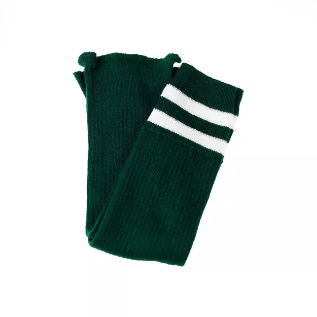 Ciemnozielone getry harcerskie z białymi paskami