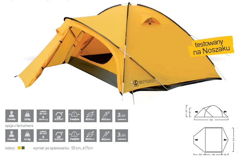Namiot wyprawowy Marabut Arco 2-osobowy żółty