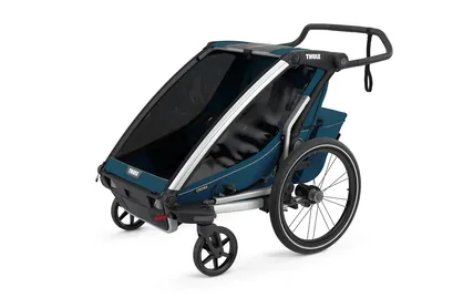 THULE Chariot Cross 2 - Przyczepka rowerowa + wózek spacerowy - Aluminium / MajolicaBlue