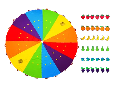 Chusta animacyjna KLANZA z 36 rzepami - płachta edukacyjna Akson - z owocami