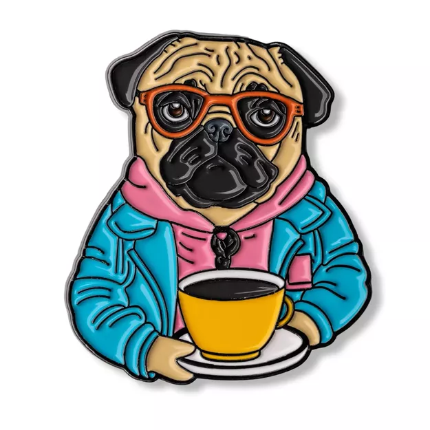 Pin metalowy - Buldog z kawą - PINSTORY