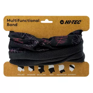 HI-TEC Rine - Black/Neon Leaves - chusta wielofunkcyjna z polarem