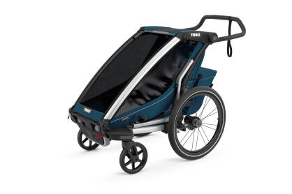 THULE Chariot Cross 1 - Przyczepka rowerowa + wózek spacerowy - Aluminium / Majolica Blue