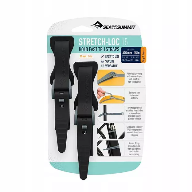 SEA TO SUMMIT Stretch-Loc 15 Black - pasy mocujące troki 20 mm x 375 mm - czarne