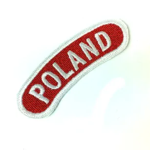 Plakietka haftowana Poland - czerwone tło