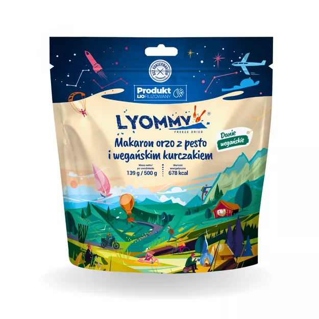 LYOMMY Makaron orzo z pesto i wegańskim kurczakiem - 500 g - danie liofilizowane / liofilizat