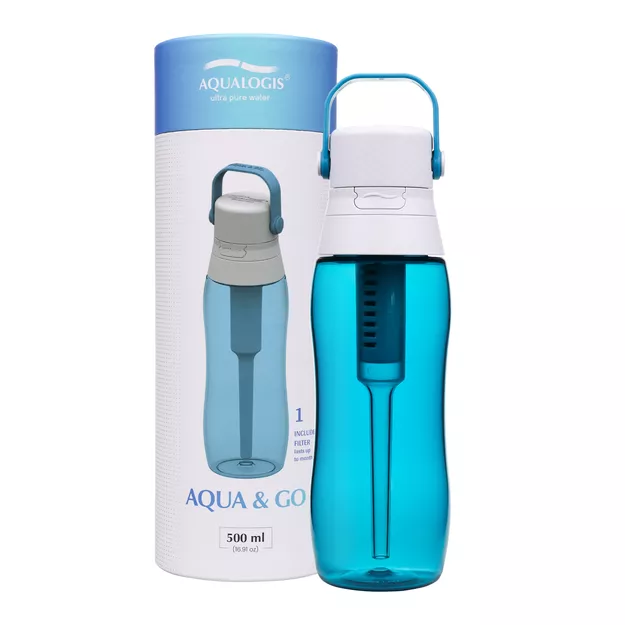 AQUALOGIS Butelka filtrująca Aqua&Go Tritan z filtrem - 500 ml - Ocean Blue