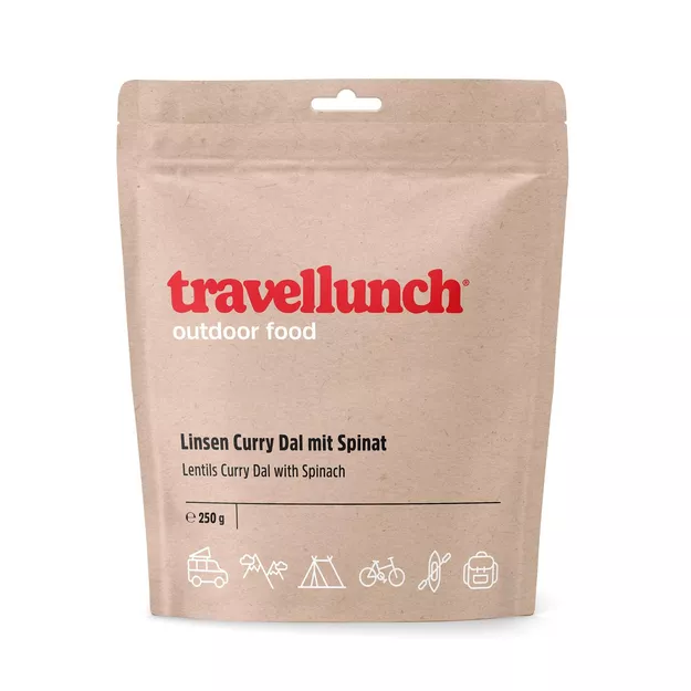 TRAVELLUNCH wegetariańska Soczewica curry Dal ze szpinakiem - porcja podwójna - 900 g - danie liofilizowane