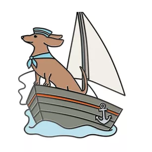 Pin metalowy - Jamnik w żaglówce - PINSTORY