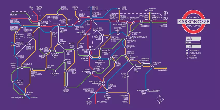 NASZE GÓRY Ręcznik szybkoschnący - metro mapa - Karkonosze Wschodnie (fioletowy)
