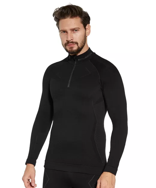 BRUBECK Extreme wool - black - gruba męska bluza z wełną merynosa