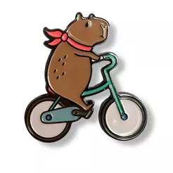 Pin metalowy - Kapibara na rowerze - PINSTORY