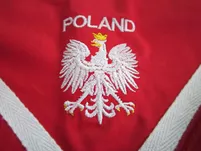 Chusta skautowa biało-czerwona z godłem Polski - 93 x 93 x 130 cm - chusta narodowa - 2