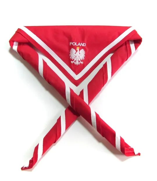 Chusta skautowa biało-czerwona z godłem Polski - 93 x 93 x 130 cm - chusta narodowa