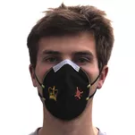 Dwuwarstwowa maseczka na twarz - wielokrotnego użytku - czarna z haftowaną koroną i wirusem
